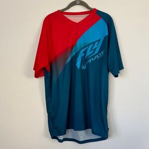 Fly Pivot Cycle Men's Red and Blue Short Sleeve Tee Mountain Bike Jersey